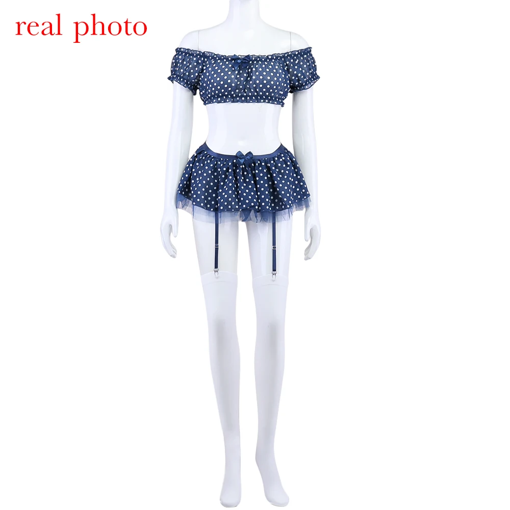 Ellolace Polka Dot Lingerie 5-Piece Off Shoulder Ruffled Top Skirt Thongs Stocking Romantic Intimate Goods Exotic Sets Ellolace Polka Dot Lingerie 5-Piece Off Shoulder Ruffled Top Skirt Thongs Stocking Romantic Intimate Goods Exotic Sets