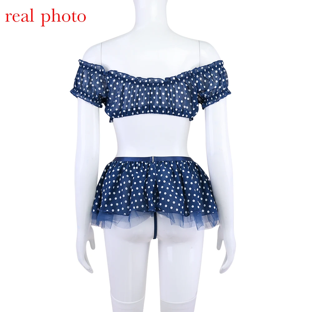 Ellolace Polka Dot Lingerie 5-Piece Off Shoulder Ruffled Top Skirt Thongs Stocking Romantic Intimate Goods Exotic Sets Ellolace Polka Dot Lingerie 5-Piece Off Shoulder Ruffled Top Skirt Thongs Stocking Romantic Intimate Goods Exotic Sets