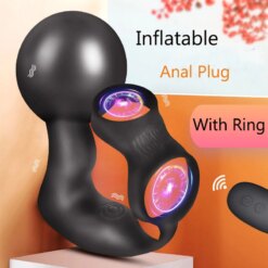 Plug Anal Inflável com Anel Peniano Vibratório Inflatable Butt Plug