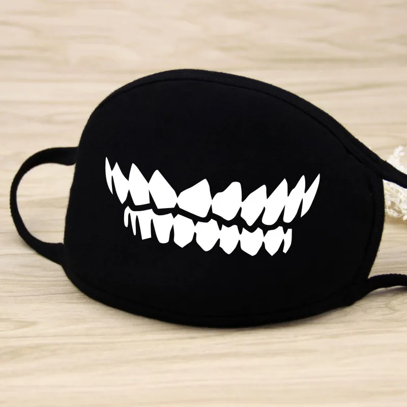 Black Cotton Mask Unisex Winter Warm Thickening Half Face Mouth Mask Cotton Cartoon Pattern Anti-Dust Anti-Respirator Mask