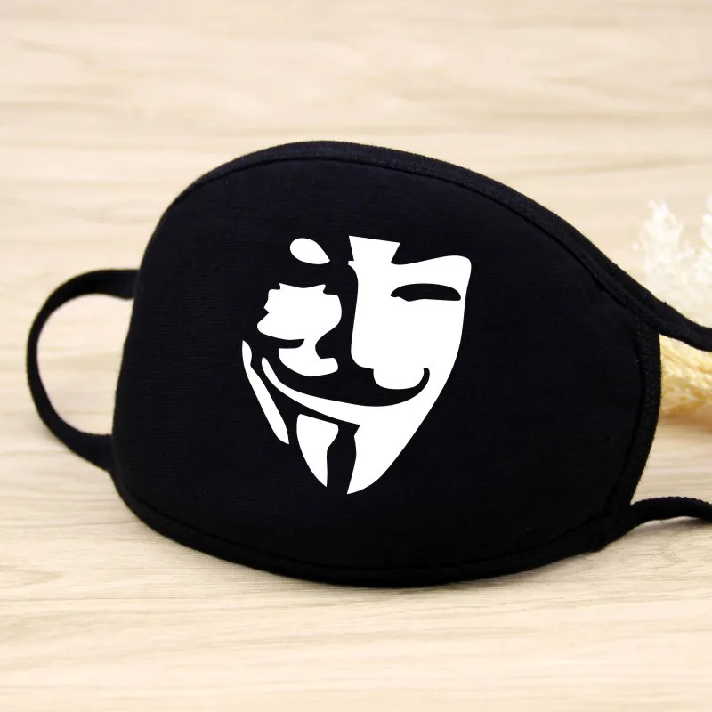 Black Cotton Mask Unisex Winter Warm Thickening Half Face Mouth Mask Cotton Cartoon Pattern Anti-Dust Anti-Respirator Mask