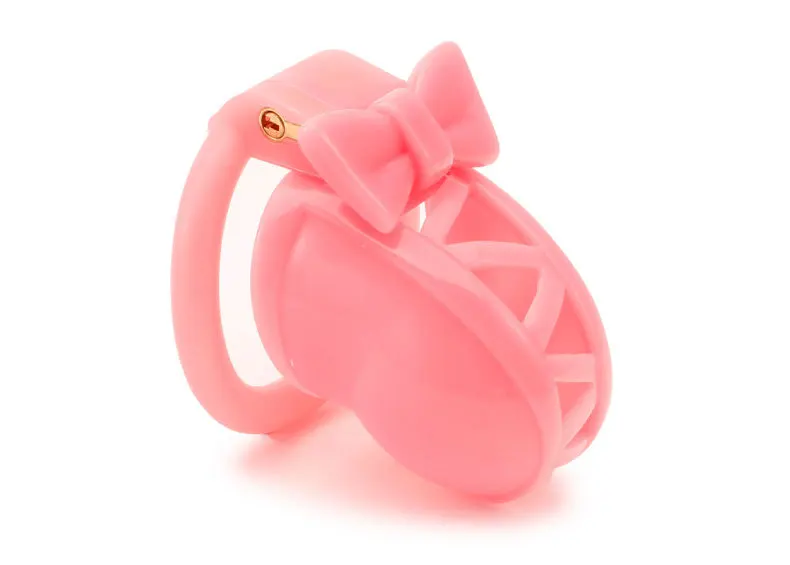Bow Tie Chastity Cage Sex Toy for Male Binding Rooster Cage Men's Erectile Control with 4 Size Cock Rings Pink/White Penis Lock