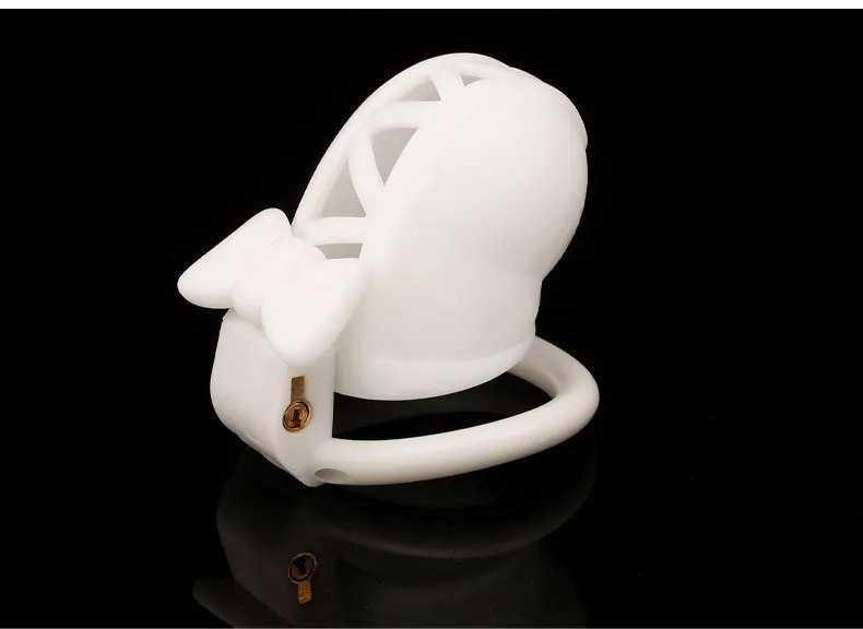 Bow Tie Chastity Cage Sex Toy for Male Binding Rooster Cage Men's Erectile Control with 4 Size Cock Rings Pink/White Penis Lock