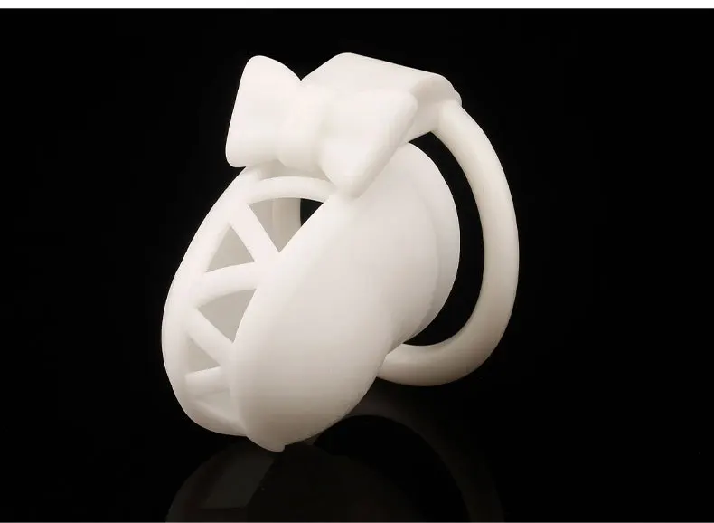 Bow Tie Chastity Cage Sex Toy for Male Binding Rooster Cage Men's Erectile Control with 4 Size Cock Rings Pink/White Penis Lock