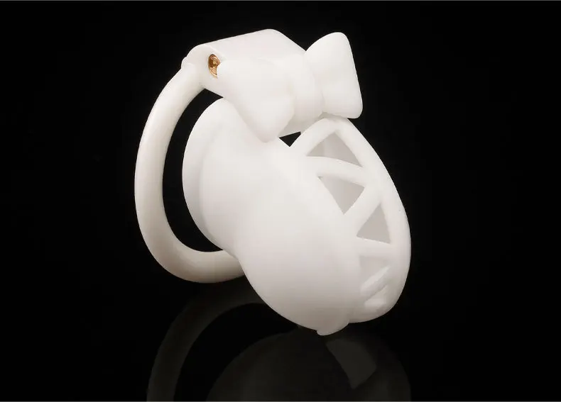 Bow Tie Chastity Cage Sex Toy for Male Binding Rooster Cage Men's Erectile Control with 4 Size Cock Rings Pink/White Penis Lock