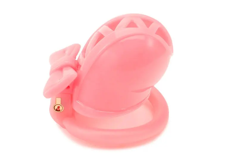 Bow Tie Chastity Cage Sex Toy for Male Binding Rooster Cage Men's Erectile Control with 4 Size Cock Rings Pink/White Penis Lock