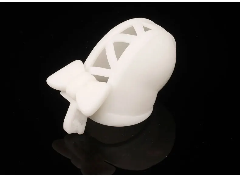 Bow Tie Chastity Cage Sex Toy for Male Binding Rooster Cage Men's Erectile Control with 4 Size Cock Rings Pink/White Penis Lock