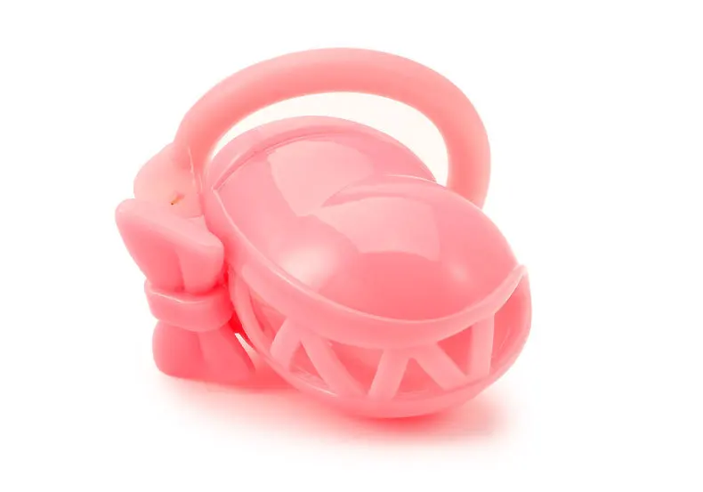 Bow Tie Chastity Cage Sex Toy for Male Binding Rooster Cage Men's Erectile Control with 4 Size Cock Rings Pink/White Penis Lock