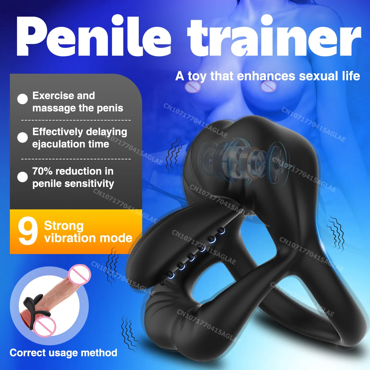HESEKS Mouth Tongue Vibrating Cock Ring with 9 Vibrations Pleasure Penis Ring Vibrator Ejaculation Erection Sex Toys for Men