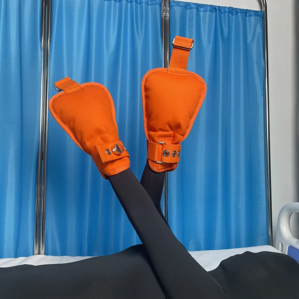 Orange Medical Restraint Mittens Hand Immobilizers Safety Gloves for Hospital Mental Patients Finger Control Restraints Mitts