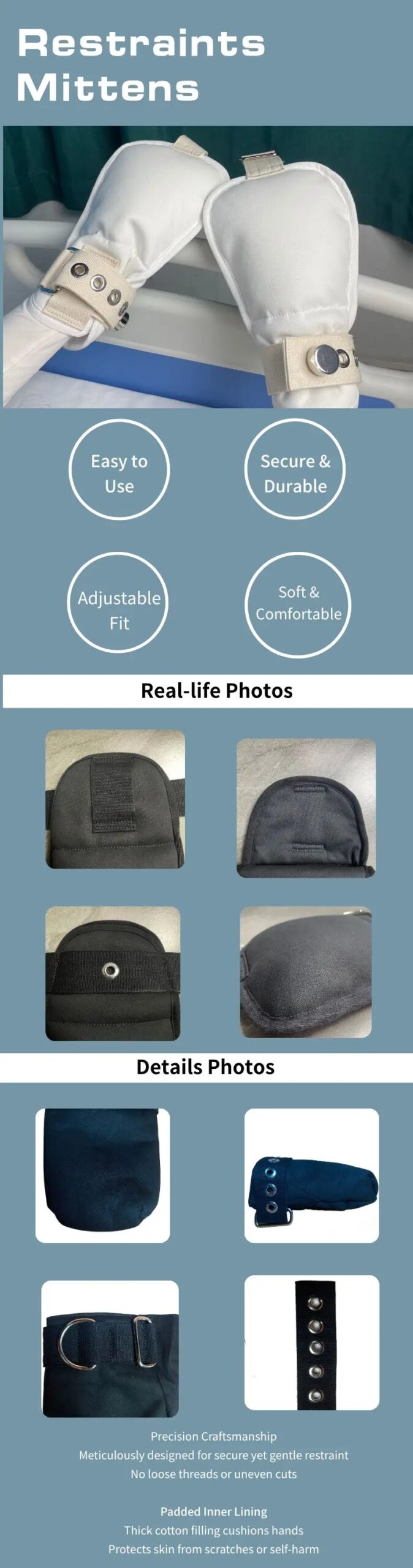 Orange Medical Restraint Mittens Hand Immobilizers Safety Gloves for Hospital Mental Patients Finger Control Restraints Mitts