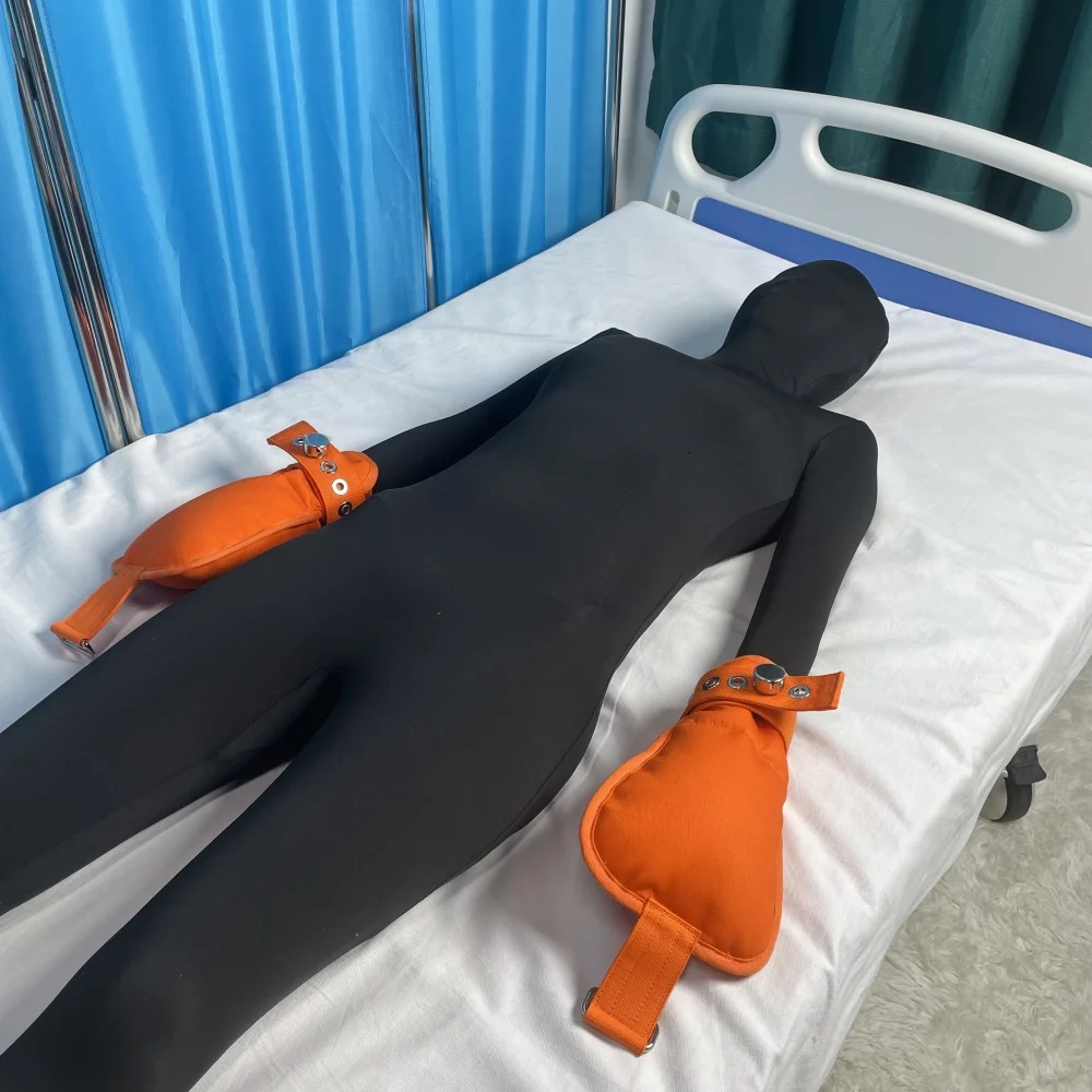 Orange Medical Restraint Mittens Hand Immobilizers Safety Gloves for Hospital Mental Patients Finger Control Restraints Mitts