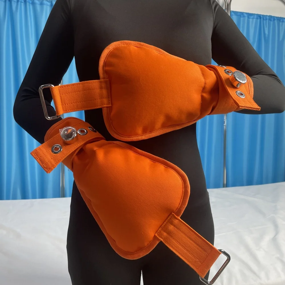 Orange Medical Restraint Mittens Hand Immobilizers Safety Gloves for Hospital Mental Patients Finger Control Restraints Mitts