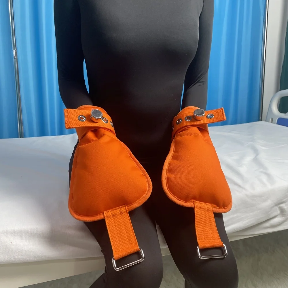 Orange Medical Restraint Mittens Hand Immobilizers Safety Gloves for Hospital Mental Patients Finger Control Restraints Mitts