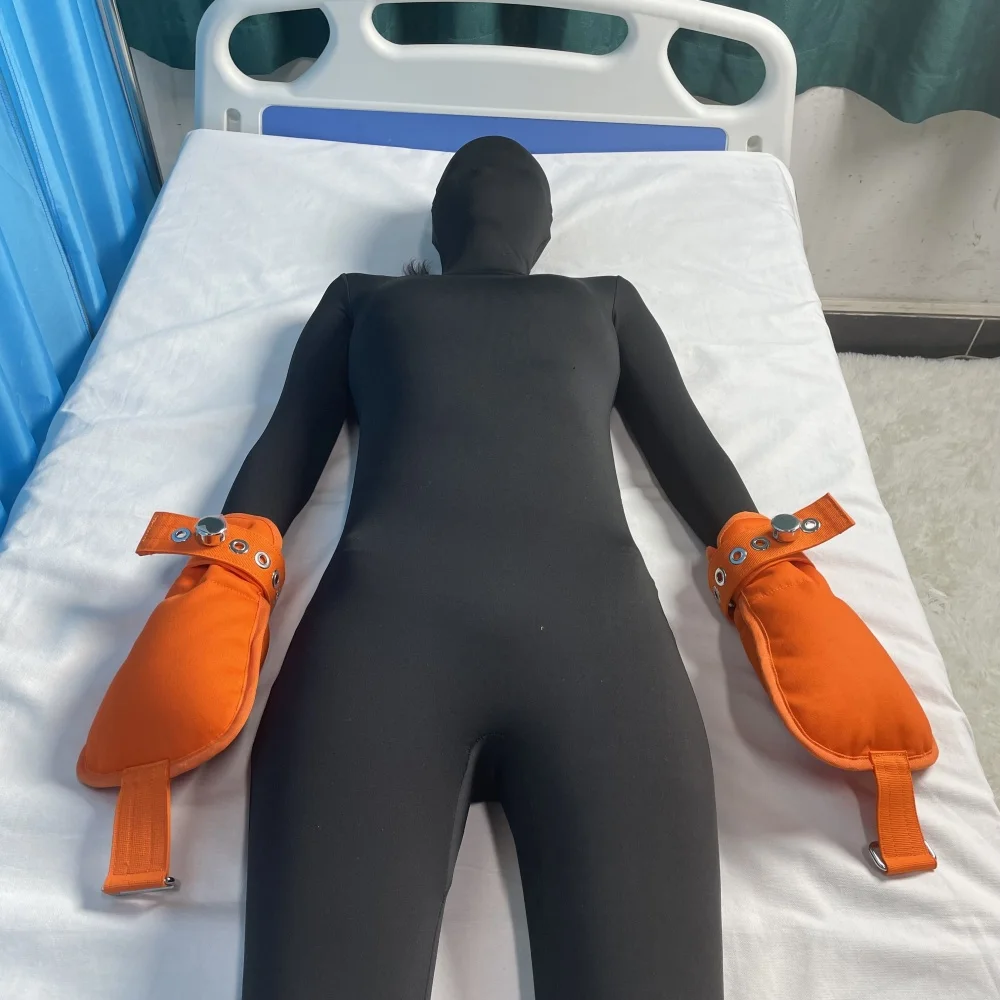Orange Medical Restraint Mittens Hand Immobilizers Safety Gloves for Hospital Mental Patients Finger Control Restraints Mitts