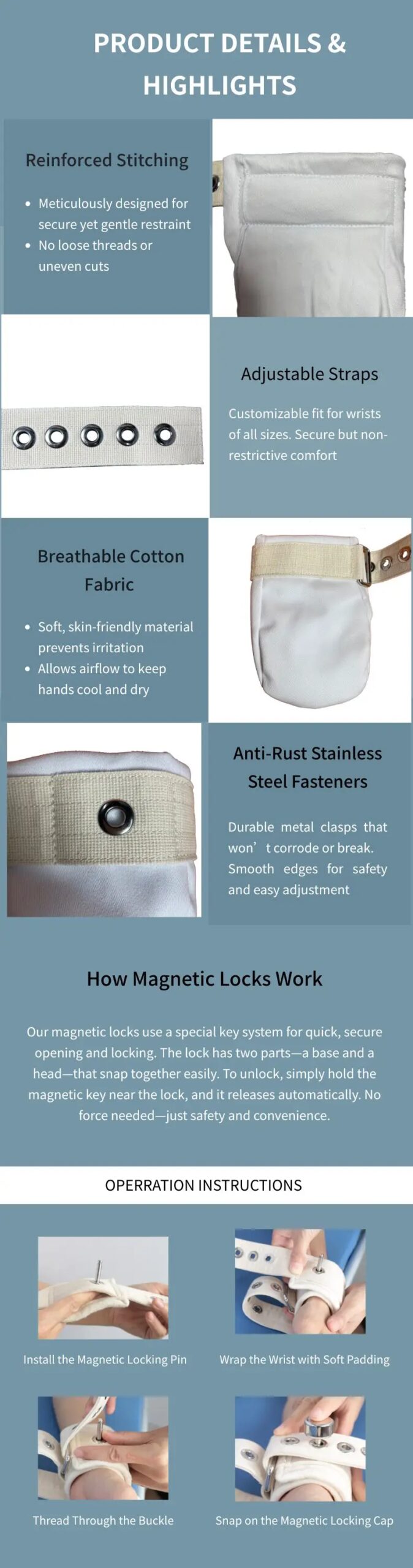 Medical Restraint Mittens with Magnetic Lock Adjustable Safety Gloves for Dementia Elderly & Hospital Patients Anti-Scratch Medical Restraint Mittens with Magnetic Lock Adjustable Safety Gloves for Dementia Elderly & Hospital Patients Anti-Scratch