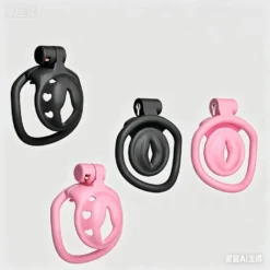Gaiolas de castidade flat preta e rosa, modelos positiva e negativa