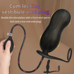 Mão segurando o plug anal inflável inflado com a bomba