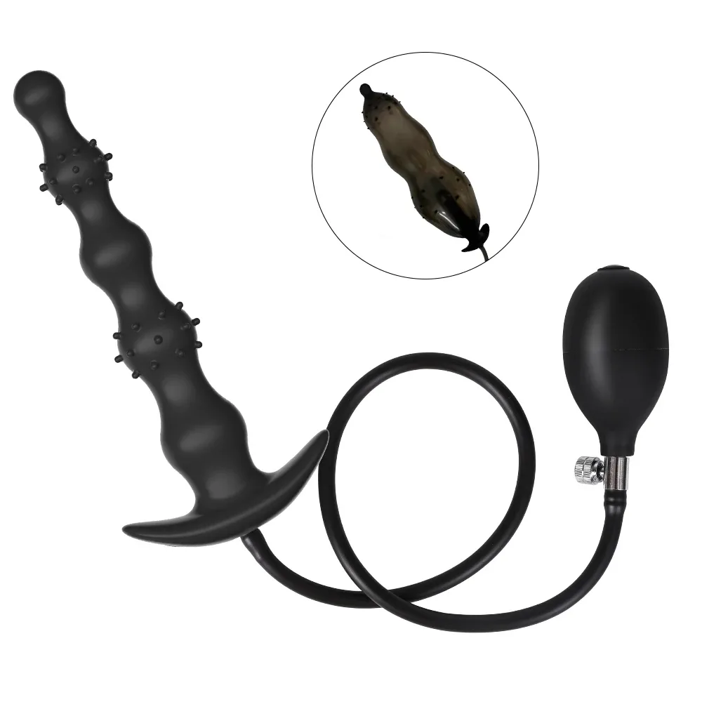 Plug anal inflável longo com nódulos e pera de bombeamento