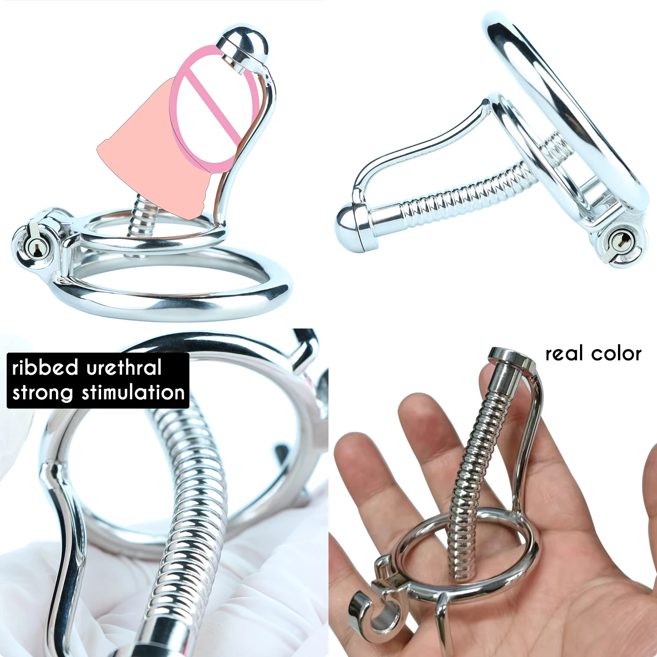 FRRK Stainless Steel Male Chastity Devices Cock Cage With Urethral Catheter Penis Lock Cock Ring Sex Toys For Men Chastity Belt