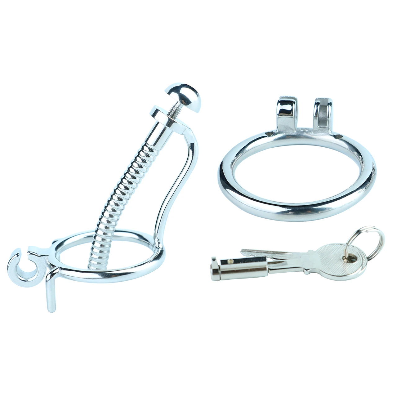 FRRK Stainless Steel Male Chastity Devices Cock Cage With Urethral Catheter Penis Lock Cock Ring Sex Toys For Men Chastity Belt