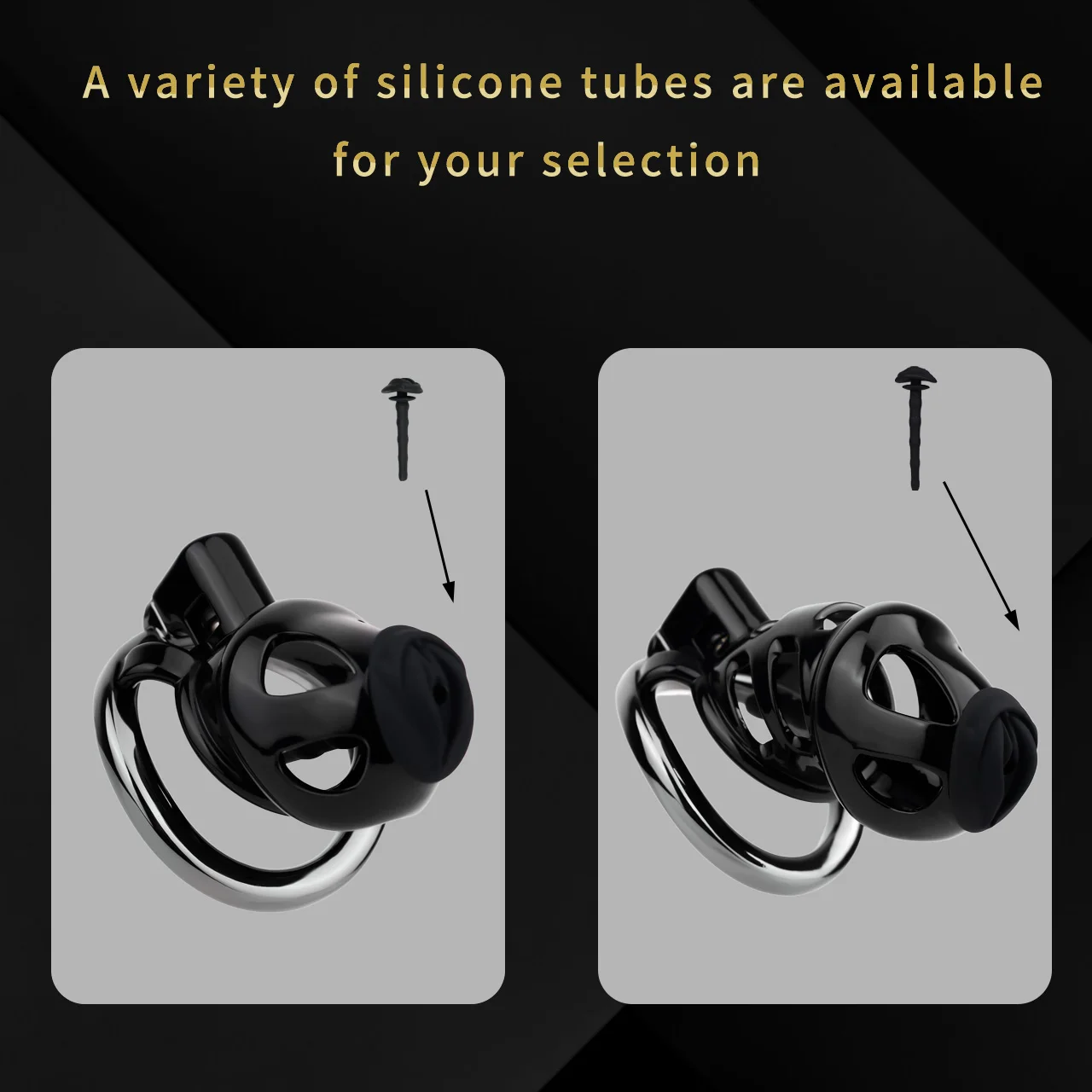 FRRK ABS Resin Black Male Chastity Cage with Aluminum Alloy Penile Ring Erotic Urethral Lock Penis Restraint Device BDSM Sex Toy