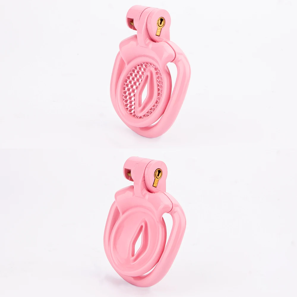 New Small Pink Pussy Chastity Cage Print Lightweight Male Cock Cage With 4 Curved Base Ring Erotic Bondage BDSM Sex Toys For Men