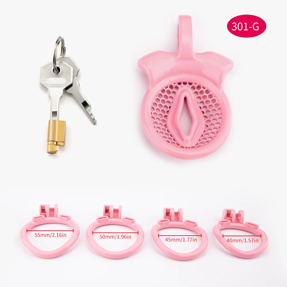 New Small Pink Pussy Chastity Cage Print Lightweight Male Cock Cage With 4 Curved Base Ring Erotic Bondage BDSM Sex Toys For Men