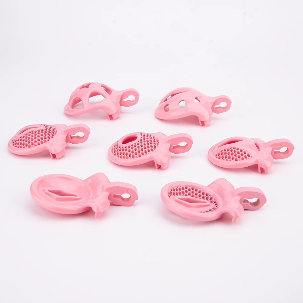 New Small Pink Pussy Chastity Cage Print Lightweight Male Cock Cage With 4 Curved Base Ring Erotic Bondage BDSM Sex Toys For Men