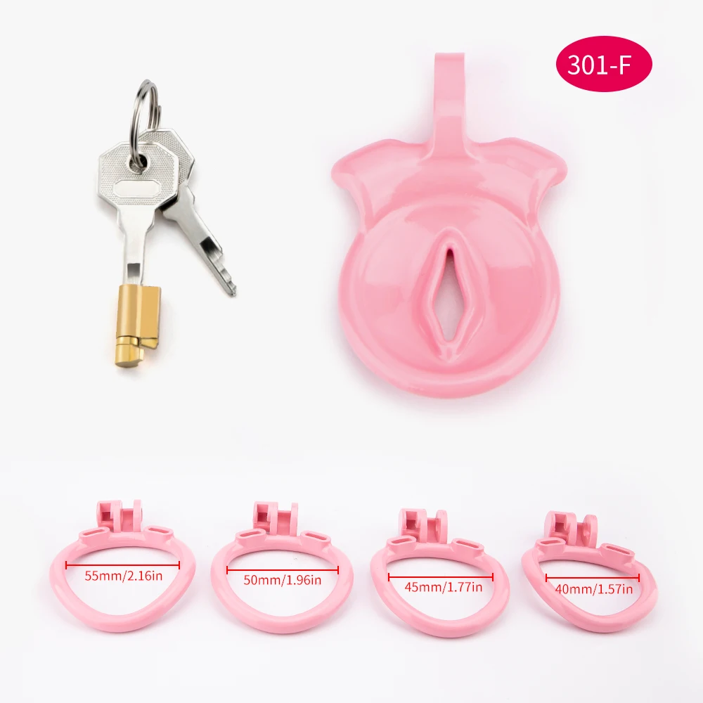 New Small Pink Pussy Chastity Cage Print Lightweight Male Cock Cage With 4 Curved Base Ring Erotic Bondage BDSM Sex Toys For Men