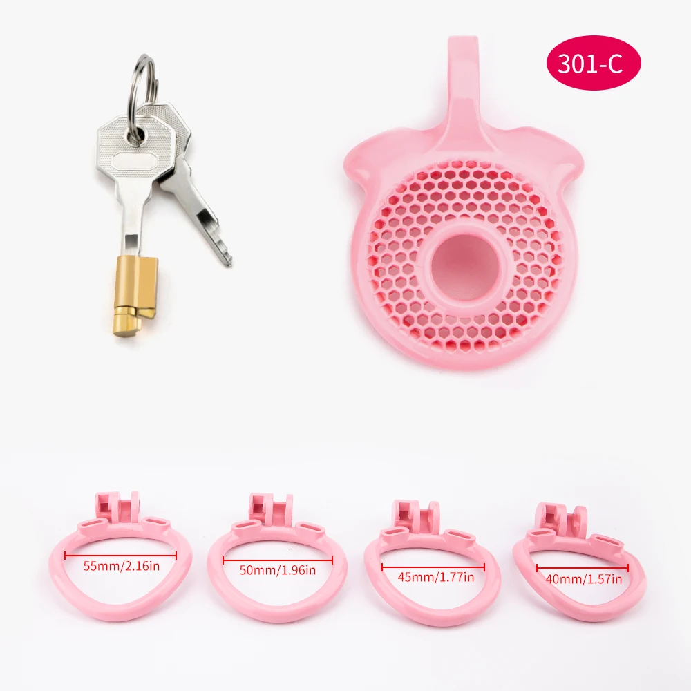 New Small Pink Pussy Chastity Cage Print Lightweight Male Cock Cage With 4 Curved Base Ring Erotic Bondage BDSM Sex Toys For Men