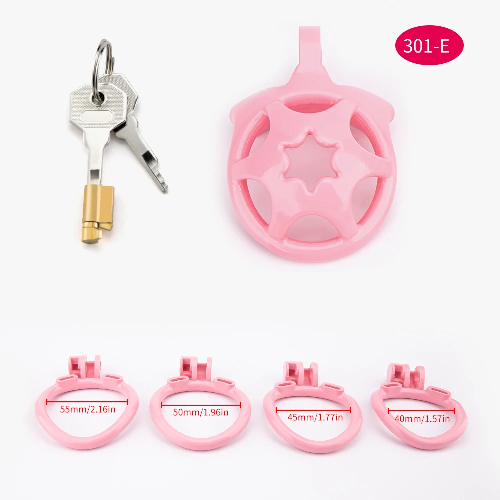 New Small Pink Pussy Chastity Cage Print Lightweight Male Cock Cage With 4 Curved Base Ring Erotic Bondage BDSM Sex Toys For Men