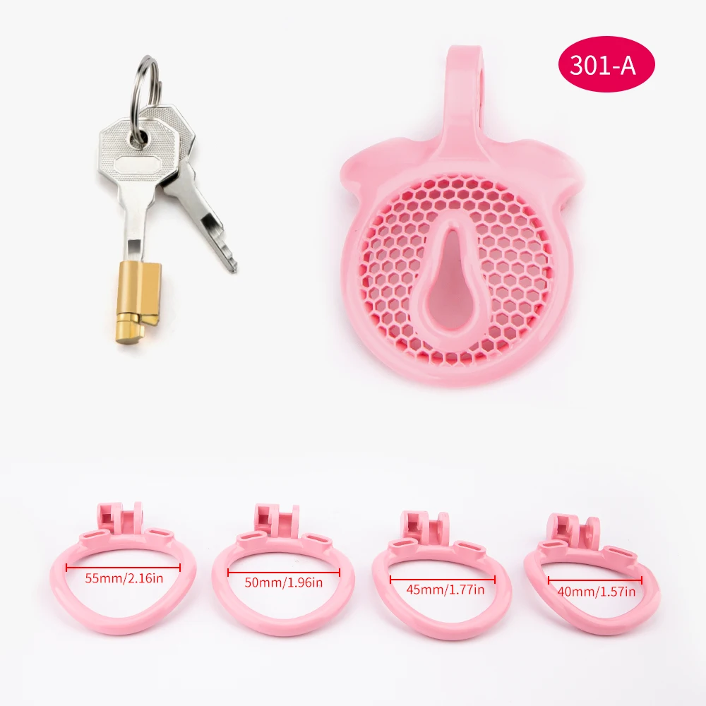 New Small Pink Pussy Chastity Cage Print Lightweight Male Cock Cage With 4 Curved Base Ring Erotic Bondage BDSM Sex Toys For Men