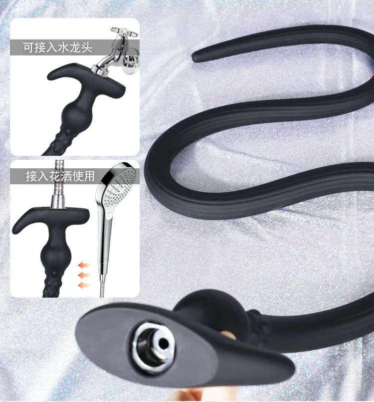 Long Silicone Anal Plug Douche Set Enema Probe Deep Anal Plug Shower Douche Nozzle Extended Enema Hollow Butt Plug Dildo SexToys