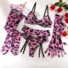 Conjunto Lingerie Sexy Estampado Sutiã Calcinha Meia Liga Luvas
