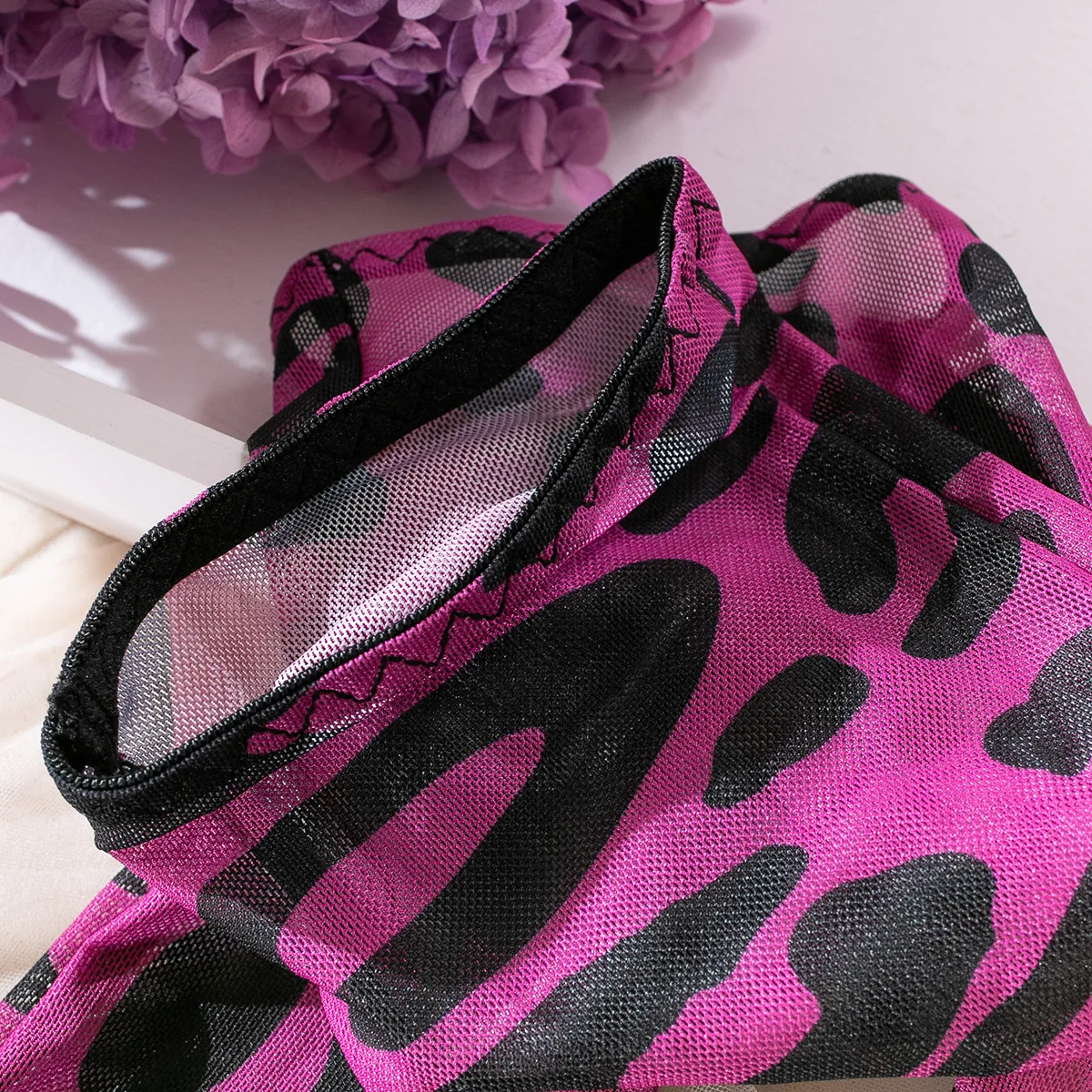 Sexy Pink Leopard Printed Bra Gloves Leg Socks Lingerie Set Women's Perspective Comfortable Mesh Exotic Apparel Underwear Suit