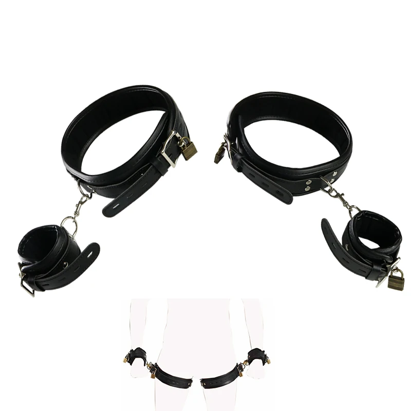 PU Leather Luxury Lock Fetish Slave Adult Sex Modeling Tool Restraint Hands and Legs Bondage