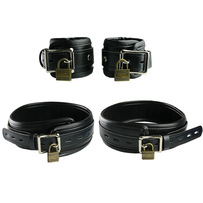 PU Leather Luxury Lock Fetish Slave Adult Sex Modeling Tool Restraint Hands and Legs Bondage