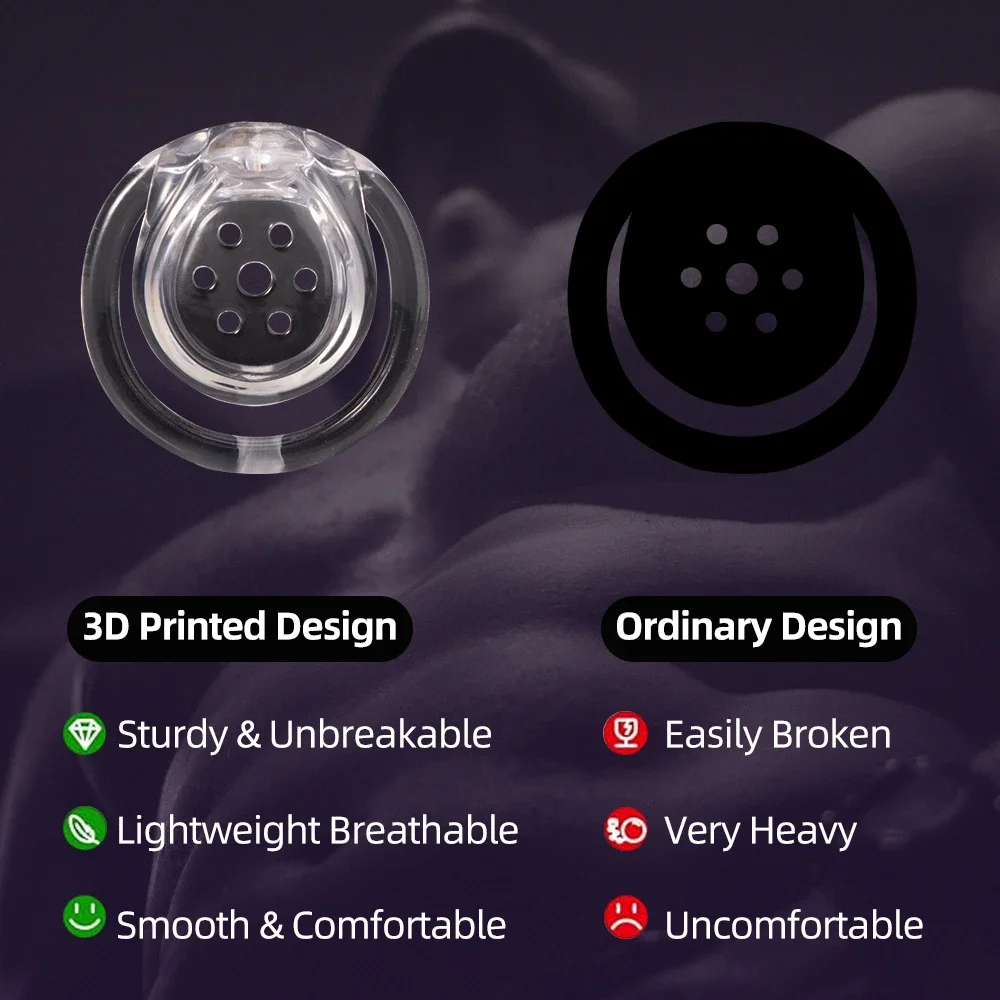 New Breathable Clear Male Chastity Cage Lightweight 3D Printed Design with 4 Base Rings for Secure BDSM Fetish Play