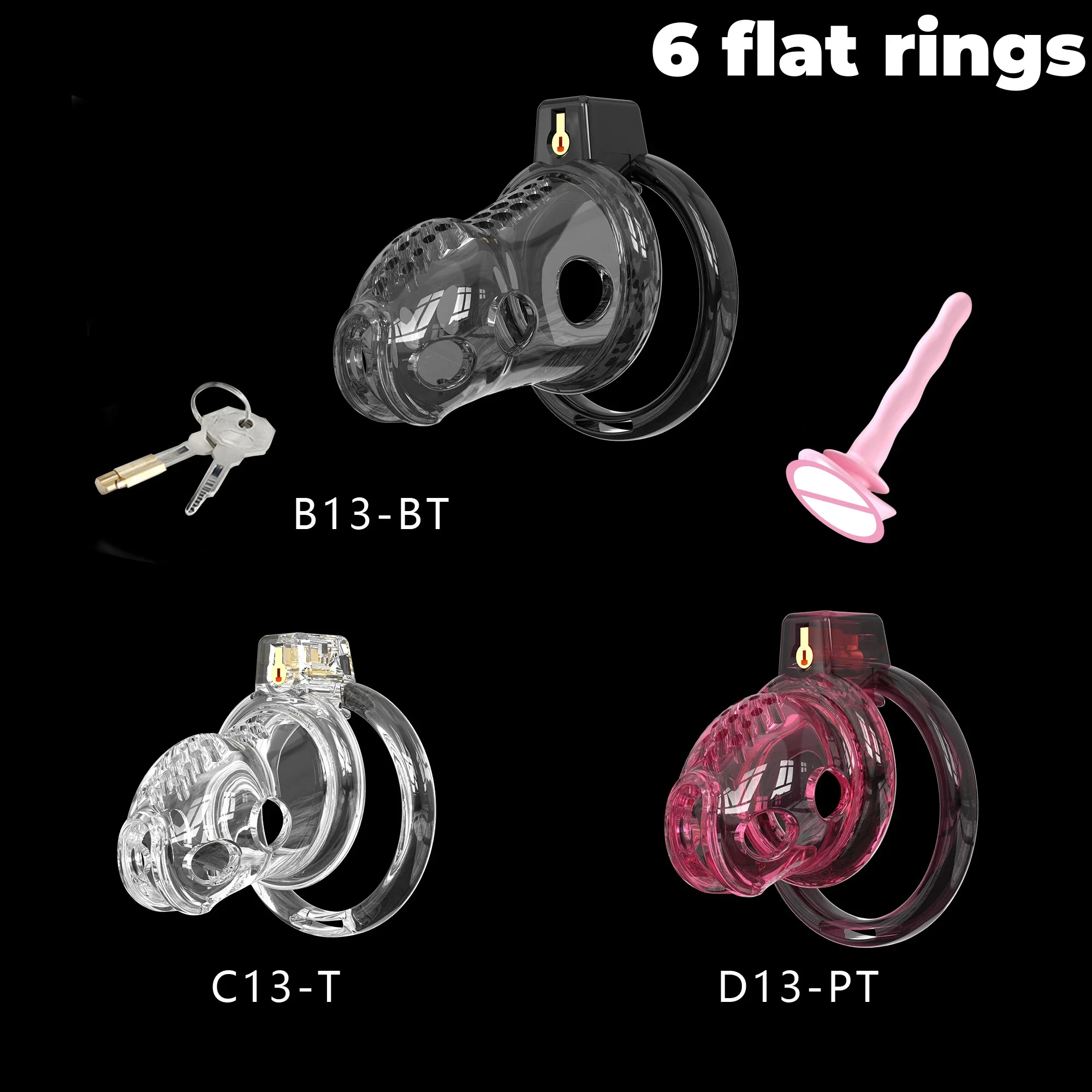 25NEW Soft Rubber Chastity Cage Transparent 6 Flat Ring CB Lock SM Male Abstinence Fake Penis Lock Adult Products Erotic Toys정조대