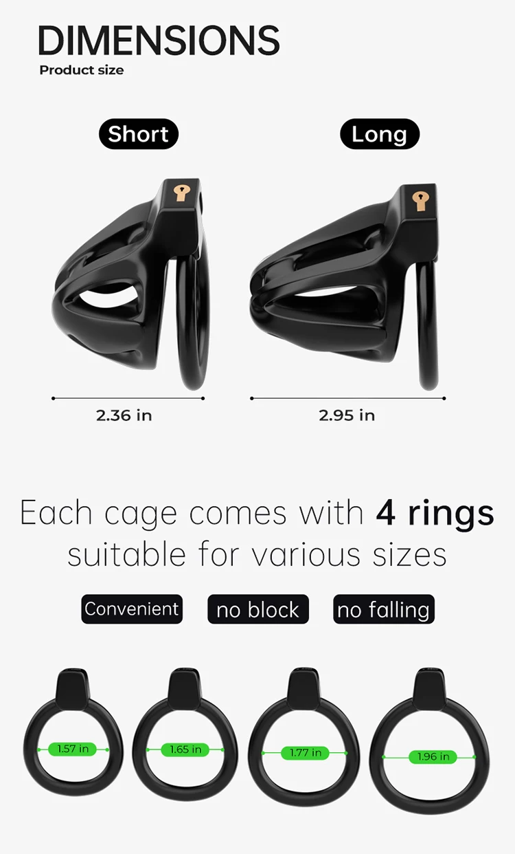 Long/Short Two Cages Male Chastity Cage Sex Toy with 4 Size Cock Rings Invisibility Equipment Props Restraint Device for Man Gay