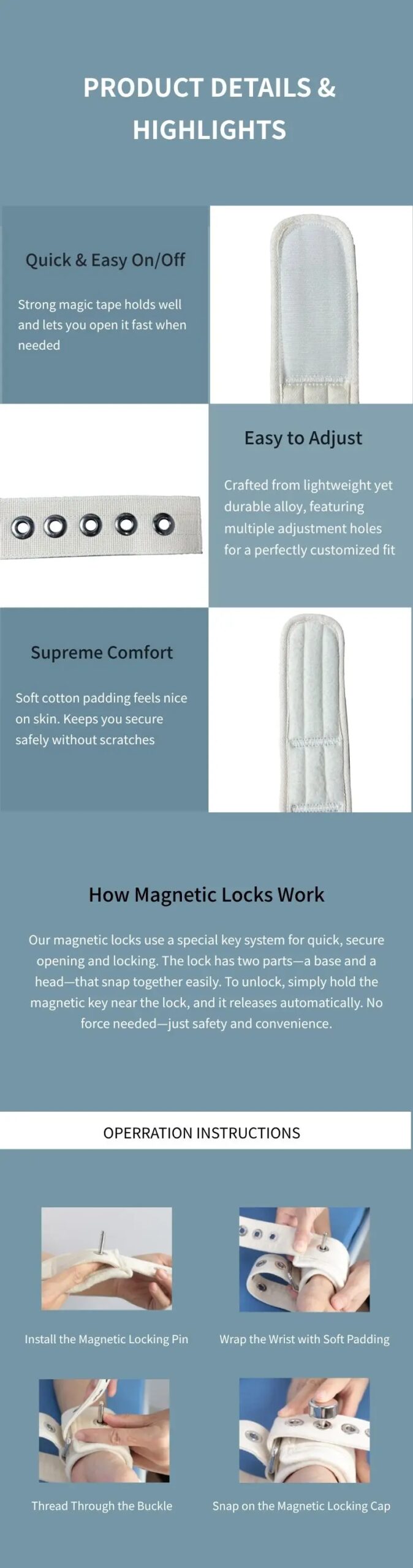 Magnetic Lock Neck Fixing Strap Quick Release Restraints Medical Gear for Manic Episode Fall Prevention Agitated Behave Control