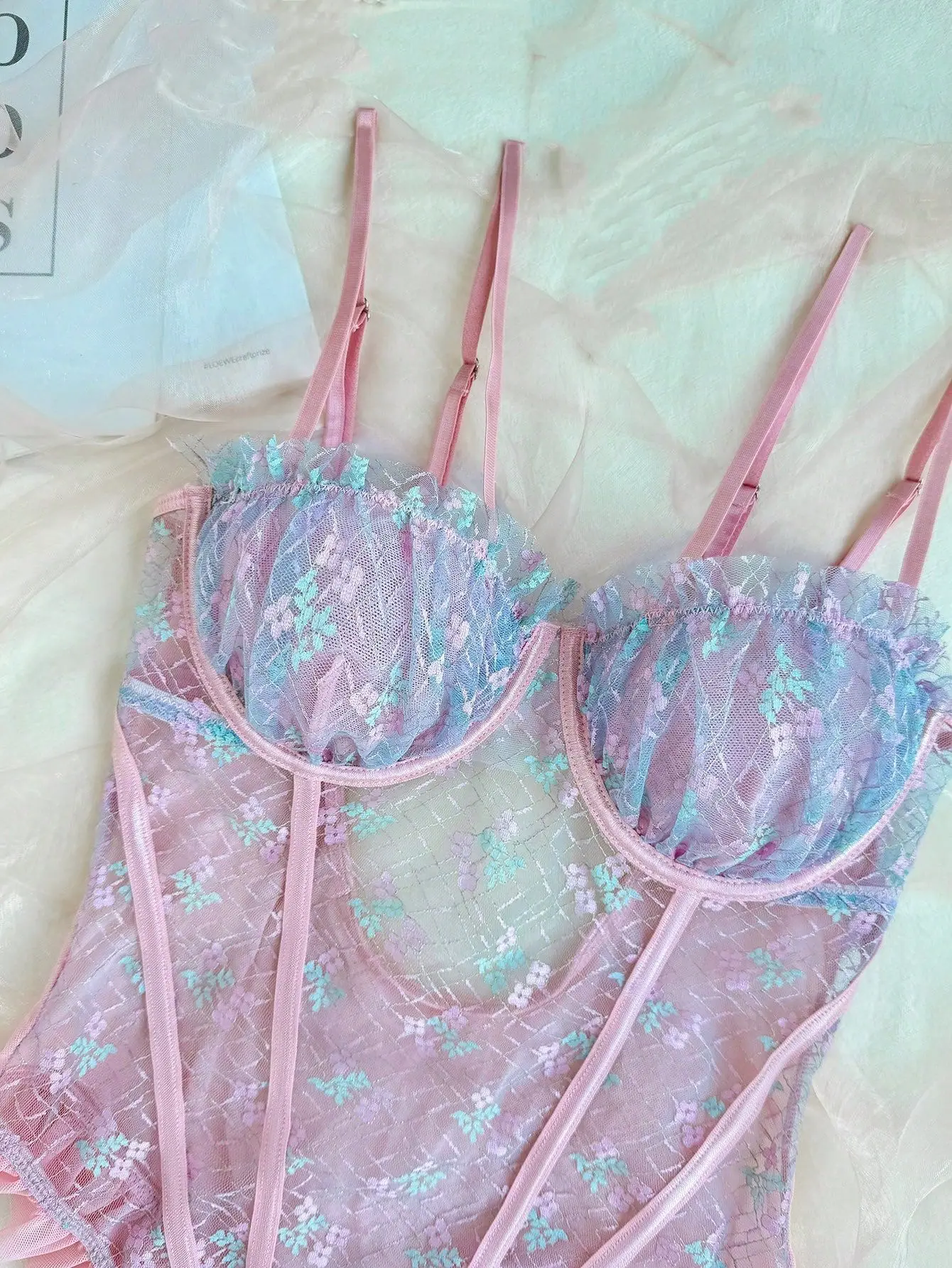 Ellolace Lace Bodysuits Sexy Ruffles Elegant Women's Bodys Fancy Hot Onlyfans Kit Kinky Romantic Pink See Through Sexy Tops