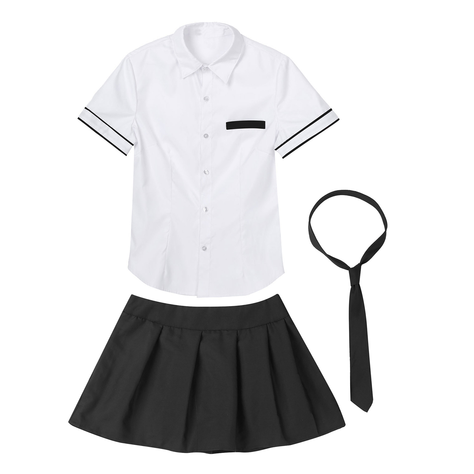 3Pcs Womens Schoolgirl Cosplay Costume Kawaii JK Japanese School Student Uniform Short Sleeve Shirt with Plaid Skirt And Tie Set