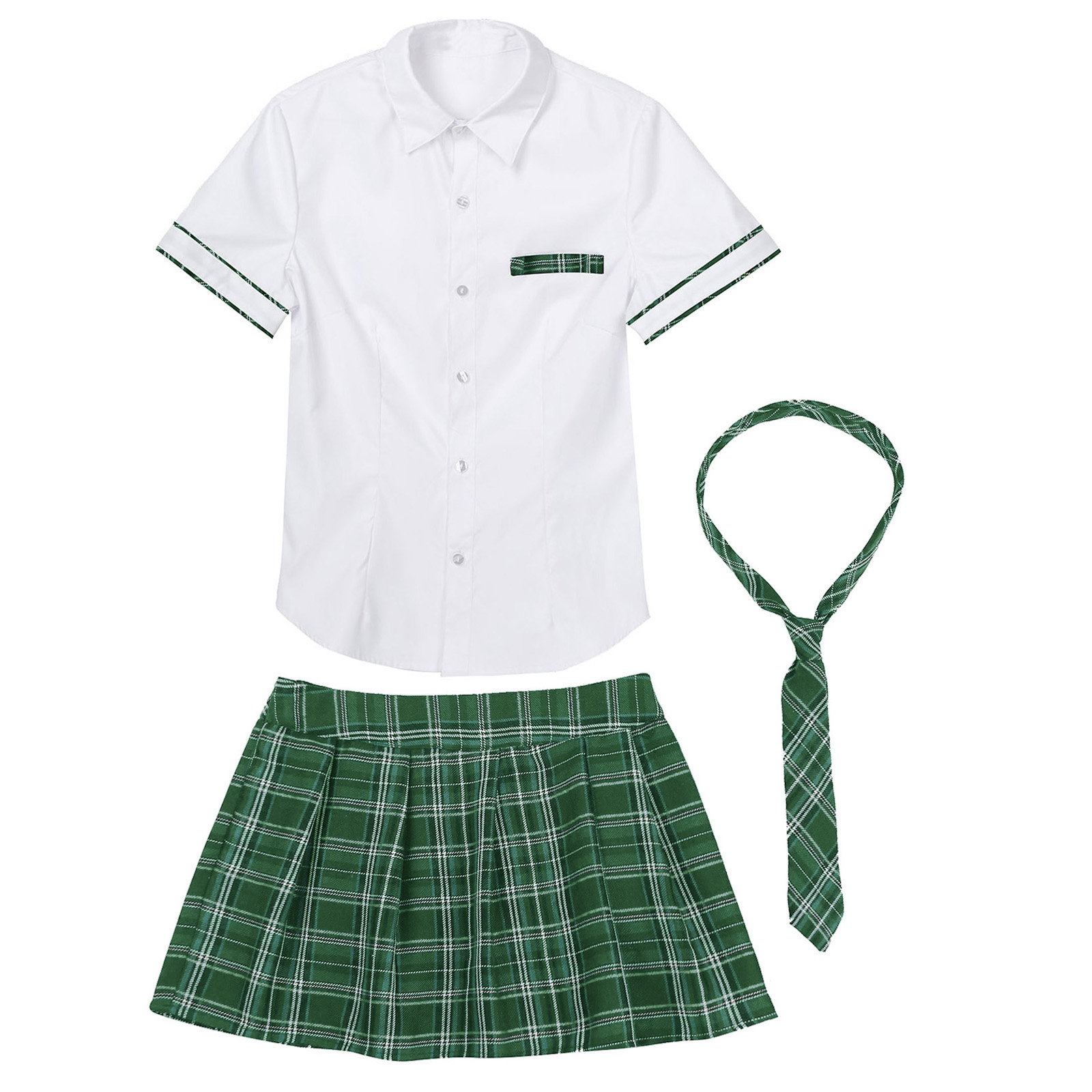 3Pcs Womens Schoolgirl Cosplay Costume Kawaii JK Japanese School Student Uniform Short Sleeve Shirt with Plaid Skirt And Tie Set