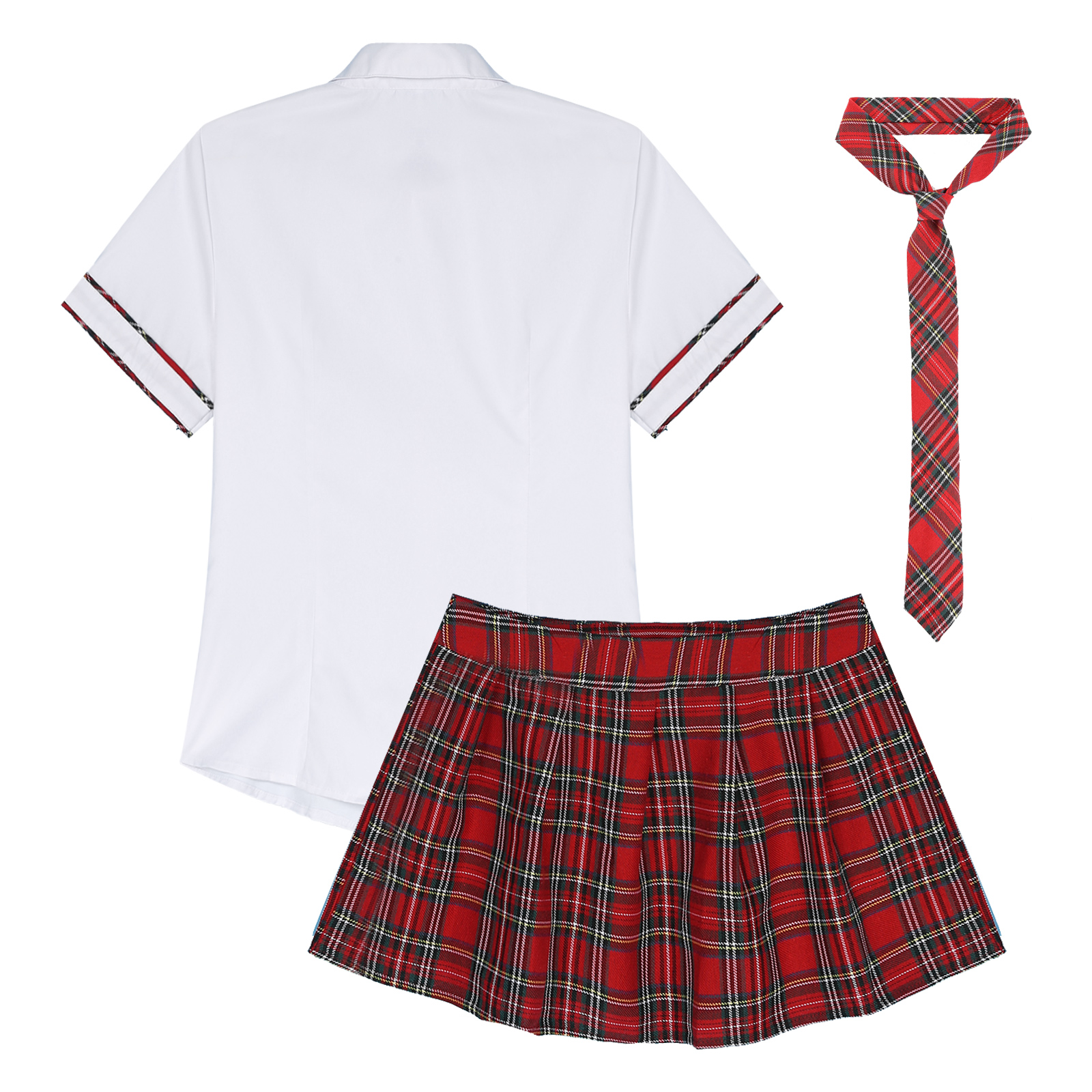 3Pcs Womens Schoolgirl Cosplay Costume Kawaii JK Japanese School Student Uniform Short Sleeve Shirt with Plaid Skirt And Tie Set