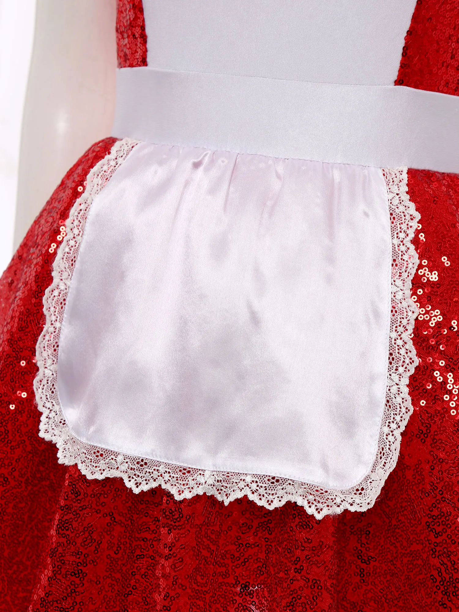 Womens Halloween Lolita Maid Cosplay Dress And Choker Costume Ruffled Lace Trim Apron Glittery Sequin Tulle Underskirt Dress