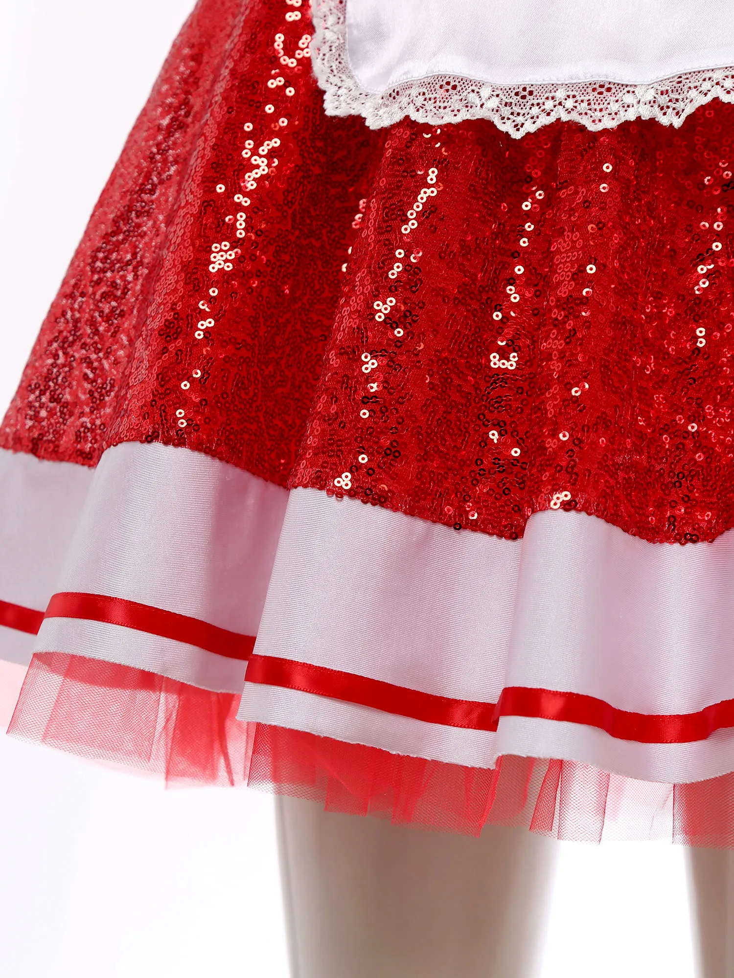 Womens Halloween Lolita Maid Cosplay Dress And Choker Costume Ruffled Lace Trim Apron Glittery Sequin Tulle Underskirt Dress