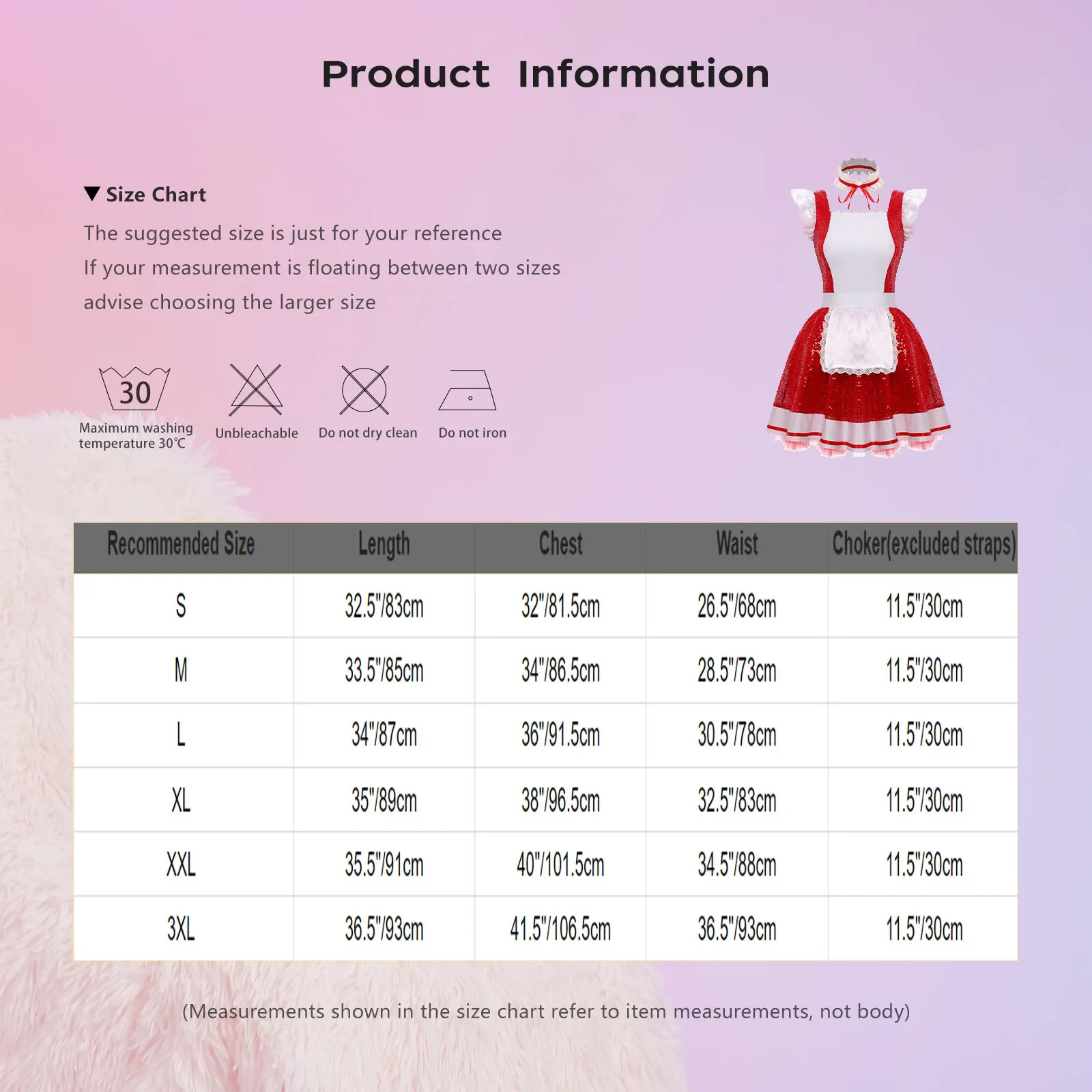 Womens Halloween Lolita Maid Cosplay Dress And Choker Costume Ruffled Lace Trim Apron Glittery Sequin Tulle Underskirt Dress