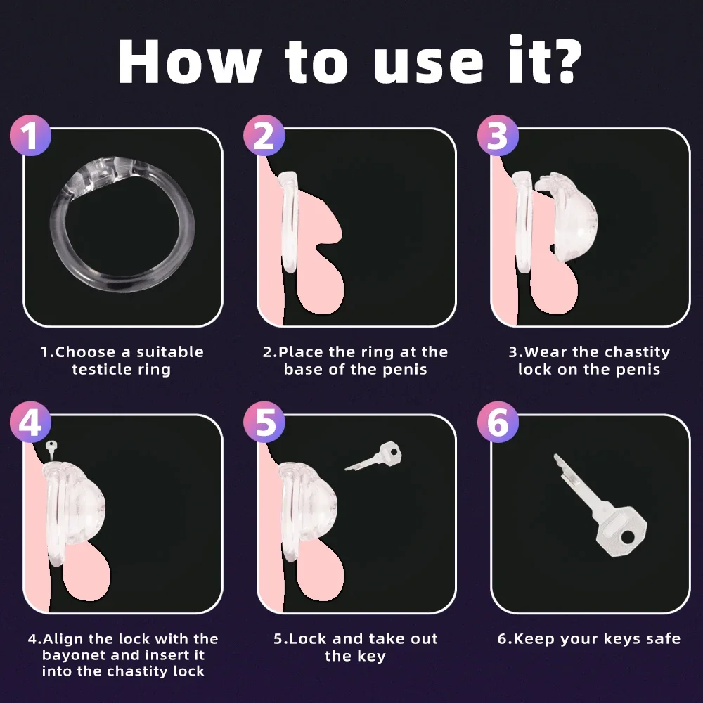 New BDSM Clear Half Circle Chastity Cage 3D-Printed Lightweight Breathable Penis Cock Cage Lock with 4 Base Rings Fetish Play